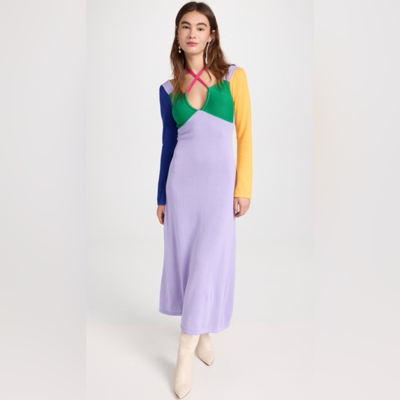 NWT Olivia Rubin Elliott XS Maxi Dress Colorblock Knit Empire Waist - Picture 1 of 13